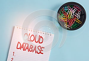 Conceptual hand writing showing Cloud Database. Business photo text optimized or built for a virtualized computing environment