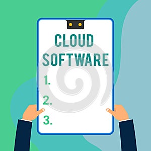 Conceptual hand writing showing Cloud Software. Business photo text Programs used in Storing Accessing data over the