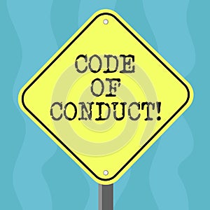 Conceptual hand writing showing Code Of Conduct. Business photo text Ethics rules moral codes ethical principles values