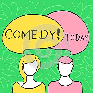 Conceptual hand writing showing Comedy. Business photo text Fun Humor Satire Sitcom Hilarity Joking Entertainment photo