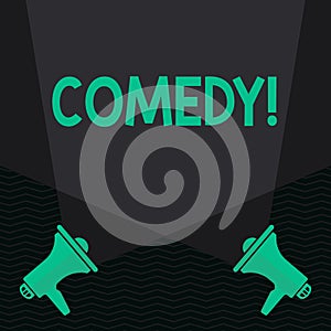 Conceptual hand writing showing Comedy. Business photo text Fun Humor Satire Sitcom Hilarity Joking Entertainment photo