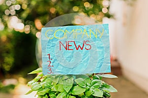 Conceptual hand writing showing Company News. Business photo text provides news and feature articles about the company