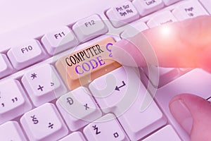 Conceptual hand writing showing Computer Code. Business photo showcasing Set of instructions forming a computer program to execute