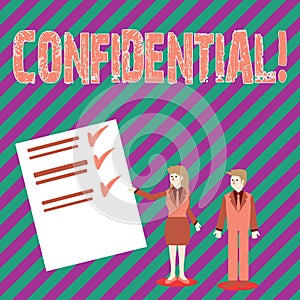 Conceptual hand writing showing Confidential. Business photo text Agreements between two parties are private and