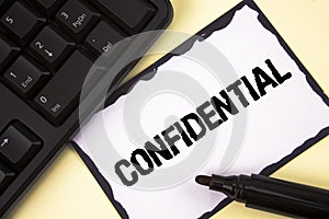 Conceptual hand writing showing Confidential. Business photo text Agreements between two parties are private and protected written