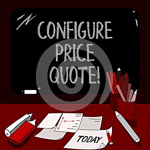Conceptual hand writing showing Configure Price Quote. Business photo showcasing software use by companies for costing photo