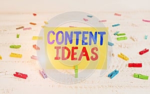 Conceptual hand writing showing Content Ideas. Business photo showcasing the formulated thought or opinion for content campaign