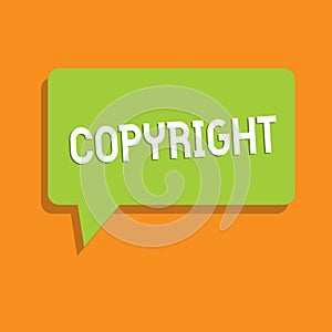 Conceptual hand writing showing Copyright. Business photo showcasing exclusive and assignable legal right given to