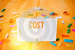 Conceptual hand writing showing Cost. Business photo showcasing The amount that usualy paid for a item you buy or hiring