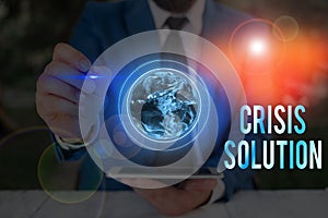 Conceptual hand writing showing Crisis Solution. Business photo showcasing process by which an organization deals with a