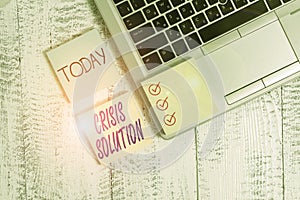 Conceptual hand writing showing Crisis Solution. Business photo showcasing process by which an organization deals with a