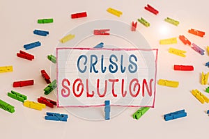 Conceptual hand writing showing Crisis Solution. Business photo text process by which an organization deals with a disruptive