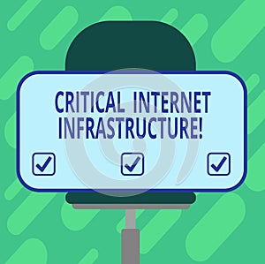 Conceptual hand writing showing Critical Internet Infrastructure. Business photo showcasing essential components of