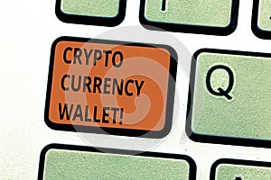 Conceptual hand writing showing Crypto Currency Wallet. Business photo text Digital wallet that allows users to