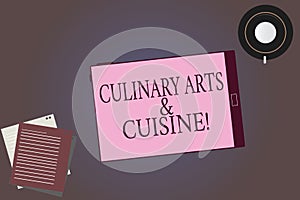 Conceptual hand writing showing Culinary Arts And Cuisine. Business photo showcasing Chef preparing gourmet foods