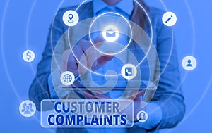 Conceptual hand writing showing Customer Complaints. Business photo text expression of dissatisfaction on a consumer s photo