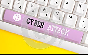 Conceptual hand writing showing Cyber Attack. Business photo showcasing An attempt by hackers to Damage Destroy a