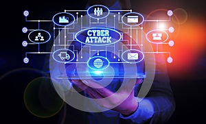 Conceptual hand writing showing Cyber Attack. Business photo showcasing An attempt by hackers to Damage Destroy a