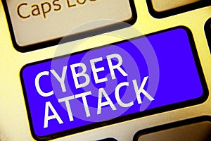 Conceptual hand writing showing Cyber Attack. Business photo showcasing An attempt by hackers to Damage Destroy a Computer System