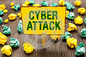 Conceptual hand writing showing Cyber Attack. Business photo text An attempt by hackers to Damage Destroy a Computer System Clothe