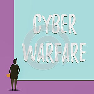 Conceptual hand writing showing Cyber Warfare. Business photo showcasing Virtual War Hackers System Attacks Digital