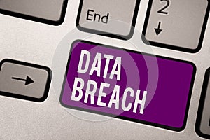 Conceptual hand writing showing Data Breach. Business photo showcasing security incident where sensitive protected information cop