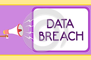 Conceptual hand writing showing Data Breach. Business photo showcasing security incident where sensitive protected information cop