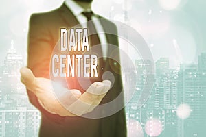 Conceptual hand writing showing Data Center. Business photo text a repository that houses computing facilities like servers