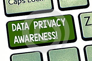 Conceptual hand writing showing Data Privacy Awareness. Business photo showcasing Respecting privacy and protect what we