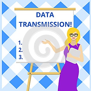 Conceptual hand writing showing Data Transmission. Business photo showcasing sending data electronically over a