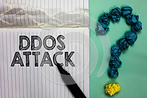Conceptual hand writing showing Ddos Attack. Business photo text perpetrator seeks to make network resource unavailable Notebook m