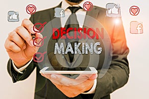 Conceptual hand writing showing Decision Making. Business photo text process of making decisions especially important ones