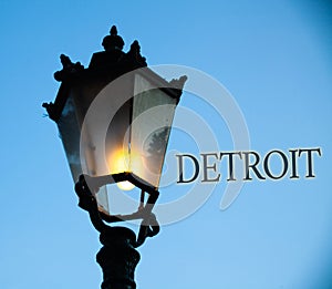 Conceptual hand writing showing Detroit. Business photo text City in the United States of America Capital of Michigan Motown Light