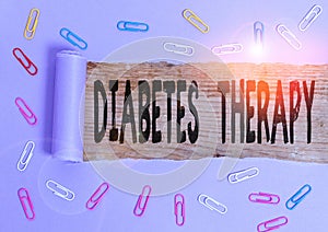 Conceptual hand writing showing Diabetes Therapy. Business photo showcasing aim to achieve lower average blood glucose