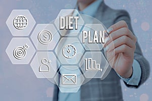 Conceptual hand writing showing Diet Plan. Business photo showcasing amount of food are planned out to achieve a