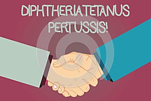 Conceptual hand writing showing Diphtheria Tetanus Pertussis. Business photo text vaccines against three infectious