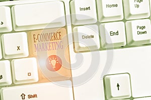 Conceptual hand writing showing E Commerce Marketing. Business photo showcasing business that sells product or service