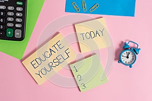 Conceptual hand writing showing Educate Yourself. Business photo showcasing prepare oneself or someone in a particular