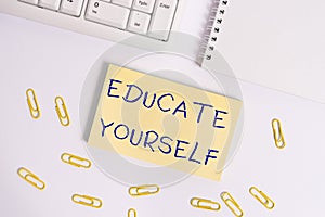 Conceptual hand writing showing Educate Yourself. Business photo showcasing prepare oneself or someone in a particular