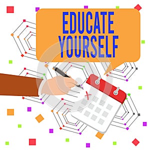 Conceptual hand writing showing Educate Yourself. Business photo text prepare oneself or someone in a particular area or