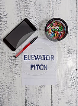 Conceptual hand writing showing Elevator Pitch. Business photo text A persuasive sales pitch Brief speech about the