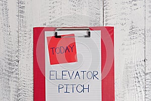 Conceptual hand writing showing Elevator Pitch. Business photo text A persuasive sales pitch Brief speech about the