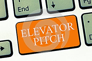 Conceptual hand writing showing Elevator Pitch. Business photo text A persuasive sales pitch Brief speech about the product