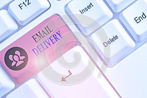 Conceptual hand writing showing Email Delivery. Business photo text a type delivery in which tickets are delivered electronically