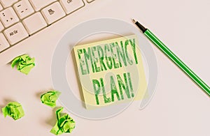 Conceptual hand writing showing Emergency Plan. Business photo text actions developed to mitigate damage of potential