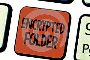 Conceptual hand writing showing Encrypted Folder. Business photo showcasing protect confidential data from attackers