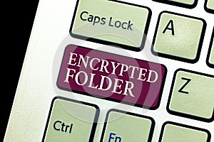 Conceptual hand writing showing Encrypted Folder. Business photo text protect confidential data from attackers with access