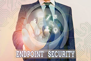 Conceptual hand writing showing Endpoint Security. Business photo showcasing the methodology of protecting the corporate network