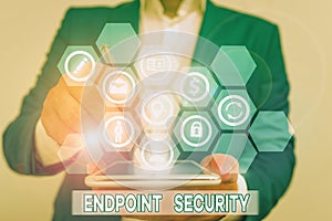 Conceptual hand writing showing Endpoint Security. Business photo text the methodology of protecting the corporate network
