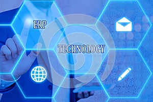 Conceptual hand writing showing Erp Technology. Business photo showcasing the integrated management of main business processes